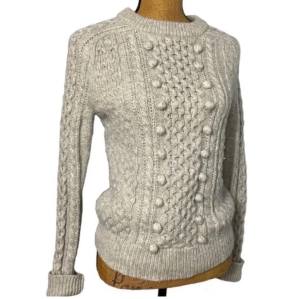 J. CREW Gray Wool Blend Popcorn Chunky Casual Cable Knit Fisherman Sweater XS